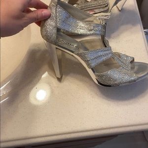 Michael Kors sequin heels, silver